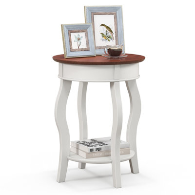 Lark Manor™ 2-tier Side Table W/ Storage Wooden Nightstand & Shelf & Solid Rubber Wood Legs