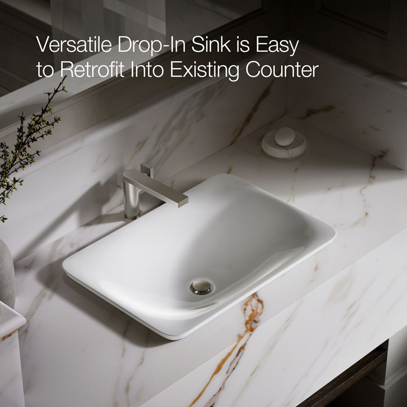 Carillon® Ceramic Rectangular Drop-in Bathroom Sink, White