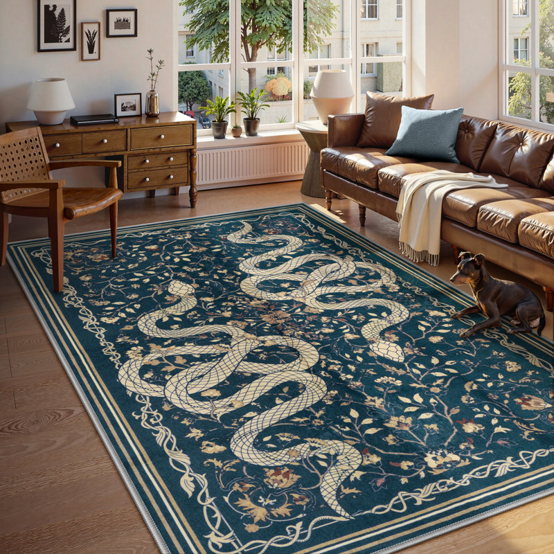 Tapis bleu antidérapant Palos Vintage, Bleu, Rectangle 8' x 10'