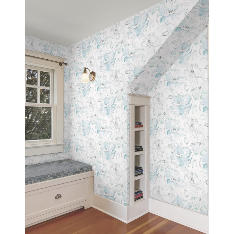 Floral Peel & Stick Wallpaper Roll, Mineral Green