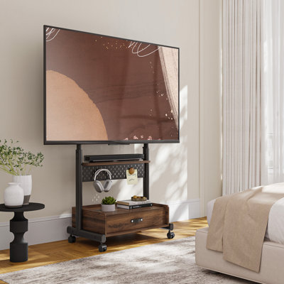 Charrisse Sturdy Rolling Tv Stand For 40-85 Inch, Mobile Tv Mount With Storage Drawer