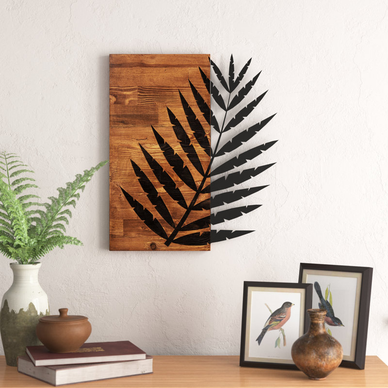 Decorative Wooden Wall Accessory, Black & Walnut Finish, 19.7 x 22.8 inches | 100% Metal Frame (Thickness: 0.05 inches), 100% Wooden Backing (Thickness: 1.2 inches) | Stylish Home Décor for Modern Living Spaces