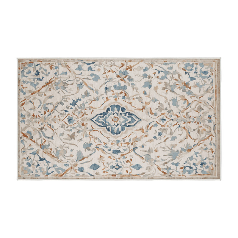 Machine Washable Beige Area Rug, Rectangle 4' x 6'