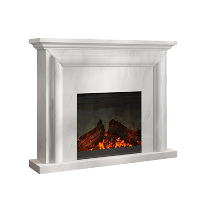 White Solid Wood Electric Fireplace