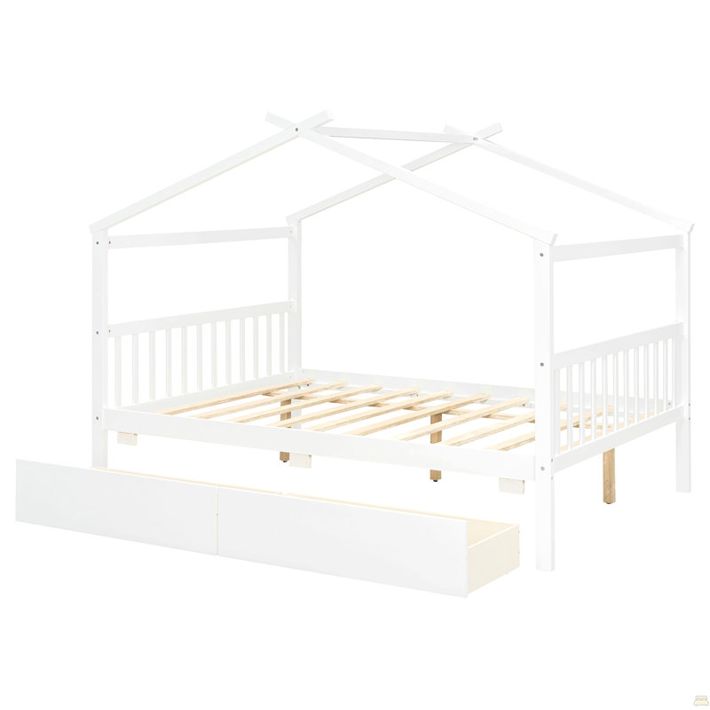 Lit double en bois avec tiroirs, Lit double, Blanc