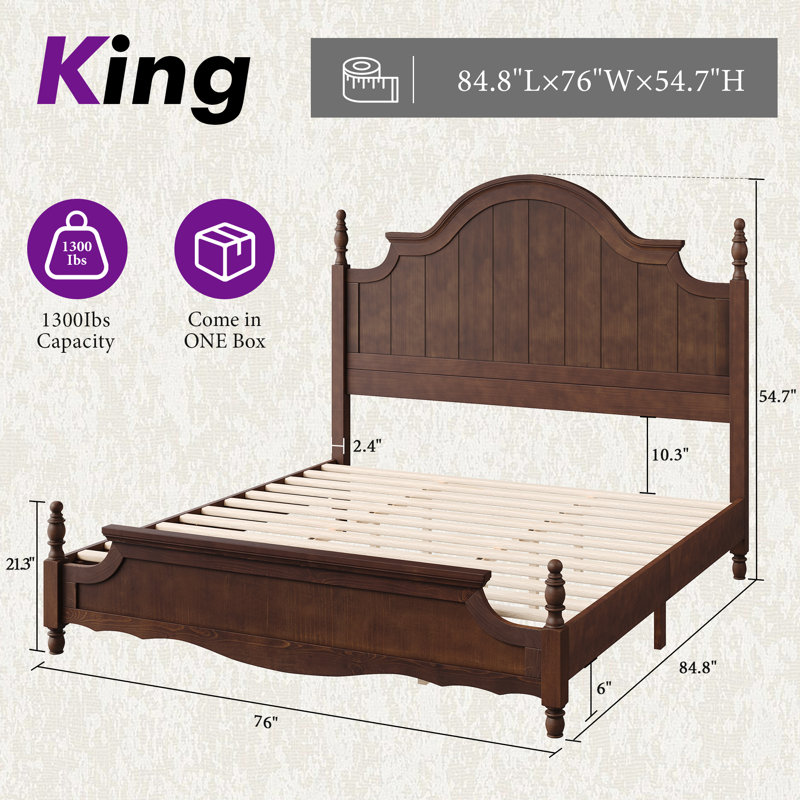 Bilal Traditional King Size Solid Wood Four Poster Bed,Walnut, Walnut, King