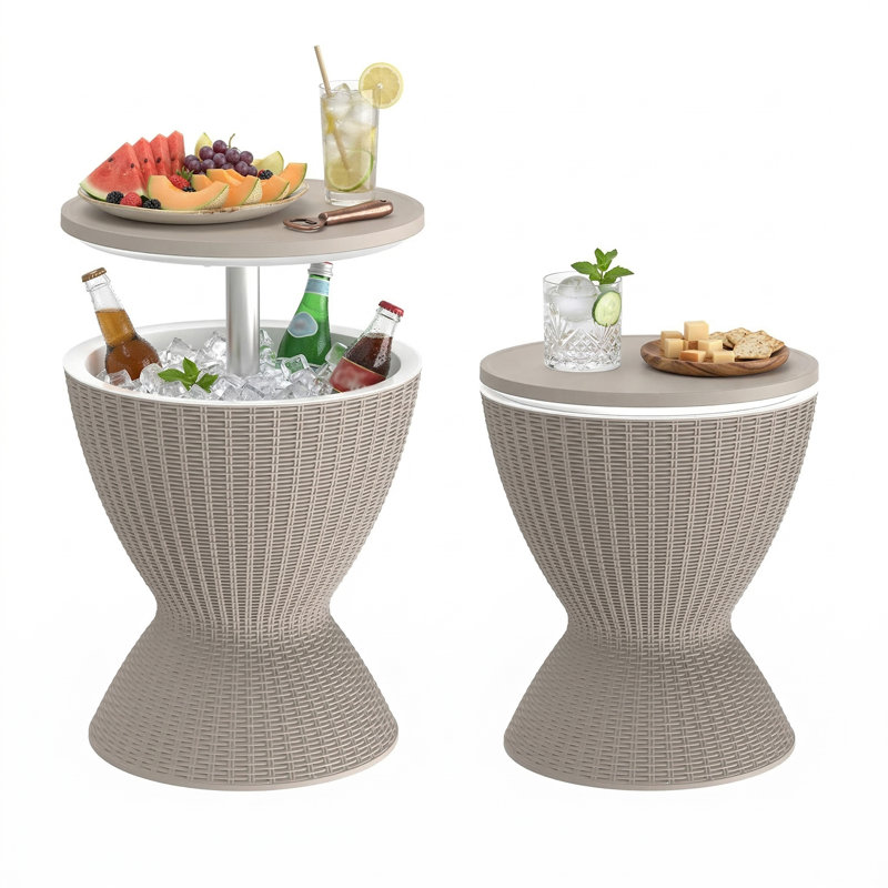 Resin Outdoor Ice Bucket With Extendable Tabletop, Gray