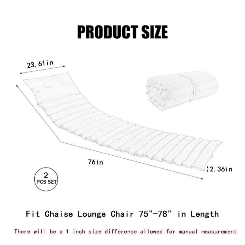 Gray Weather-Resistant Fabric Outdoor Chaise Lounge Cushion Set
