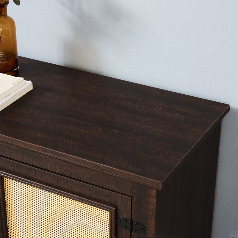Meuble télé en rotin pour téléviseur de 70 po ou moins, console avec 2 tablettes de rangement, Espresso