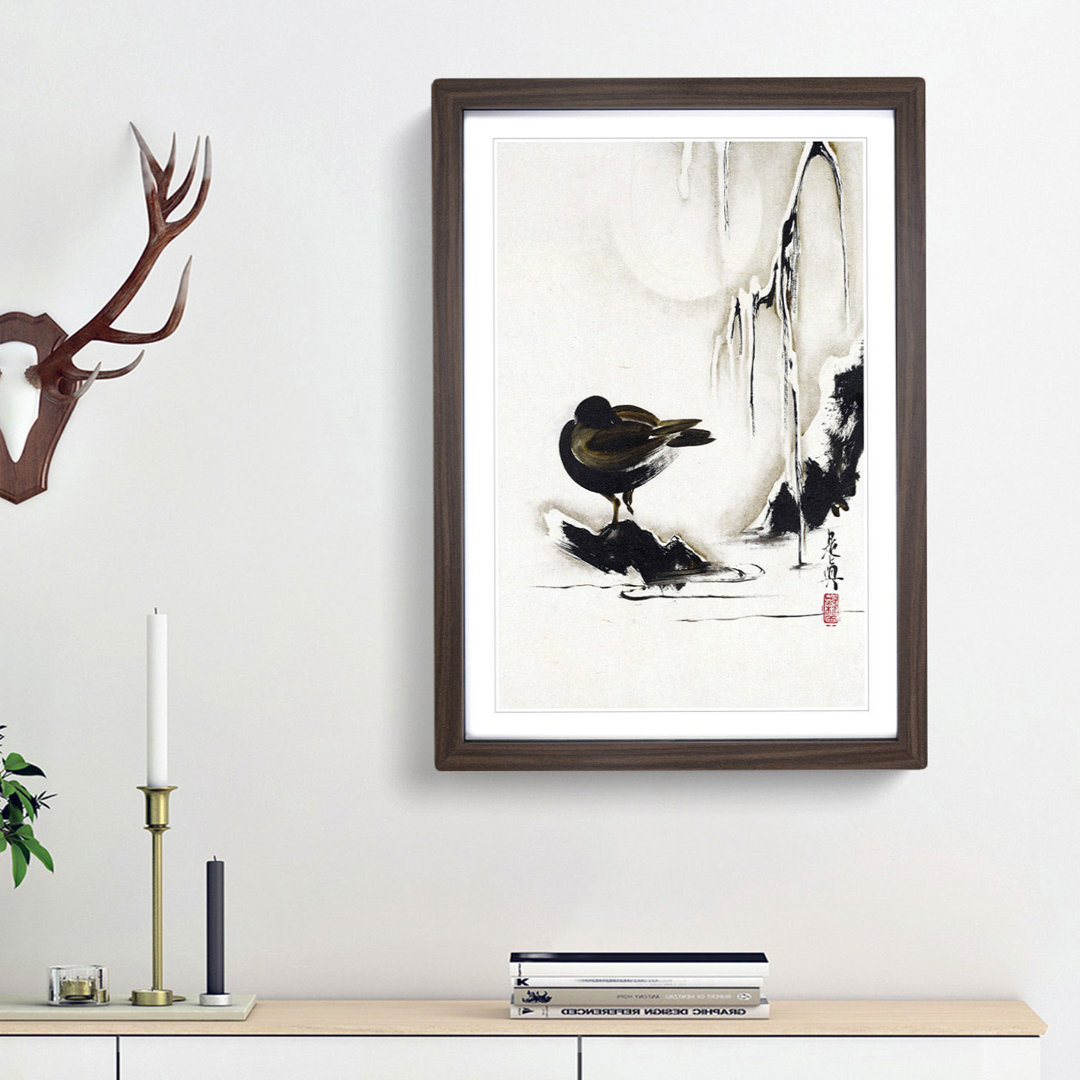 Bird and Willow Tree in the Snow by Shibata Zeshin - Framed Print