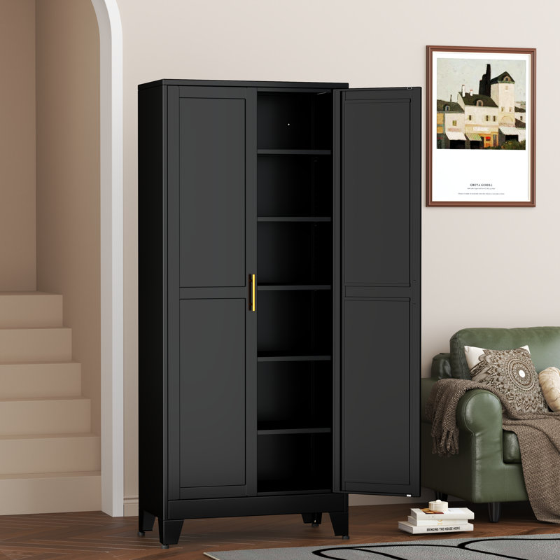 Metal Natthan Cupboard For Kitchen Dining Romm Living Room With 2 Door And 5 Adjustable Shelves, Black