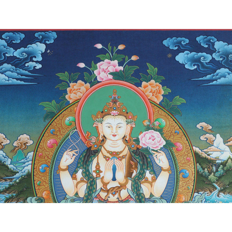 Thangka sans tibétain Chenrezig (Avalokiteshvara)