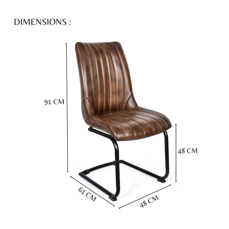 48cm H Genuine Leather Upholstered Dining Chair, Dark Brown