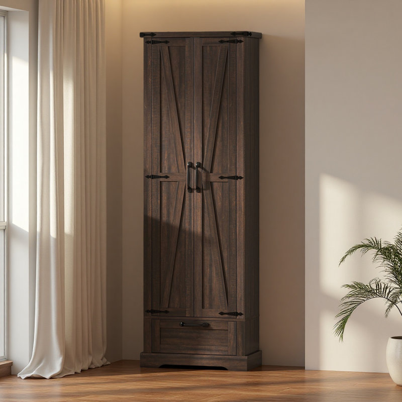 Armoire de garde-manger 71 po avec tablettes réglables, portes de grange et tiroir pour la salle à manger 71 po