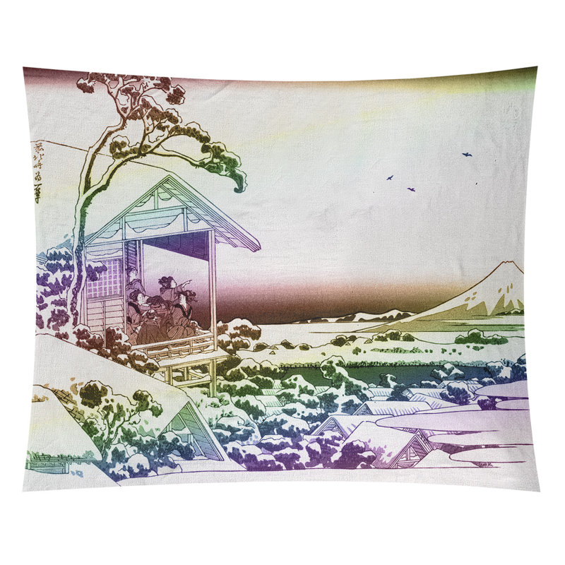 Tapisserie murale «Tea House at Koishikawa», H 83,5 po x l 71 po, Mauve / vert / crème