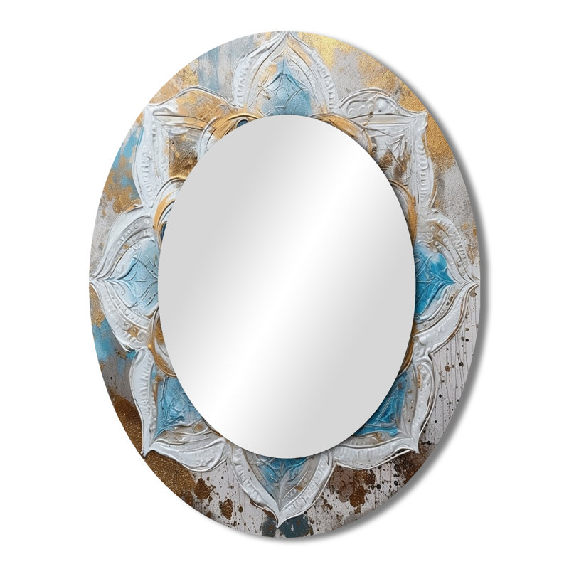 Blue And Gold Mandala I - Bohemian Oval Wall Mirror, 43" x 33"