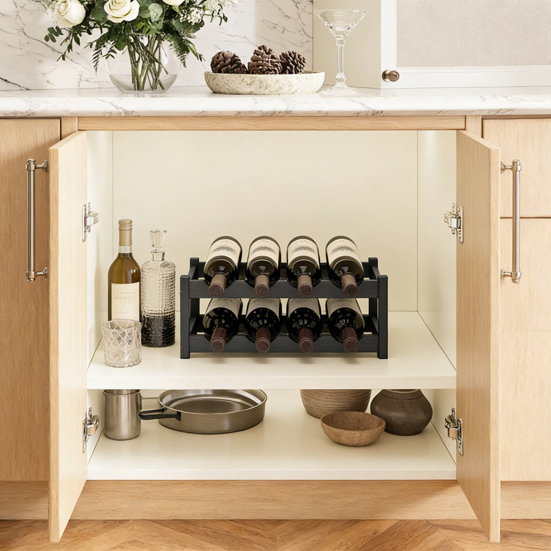 Étagère à vin en bambou à 2 niveaux pour armoire à vin, porte-bouteilles compact pour la cuisine, le garde-manger, la salle à manger et le bureau