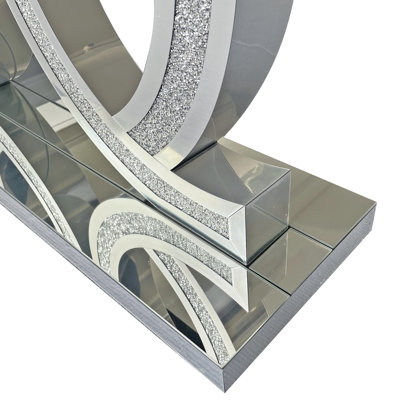 Console d'entrée à miroir en argent avec détails incrustés de cristal