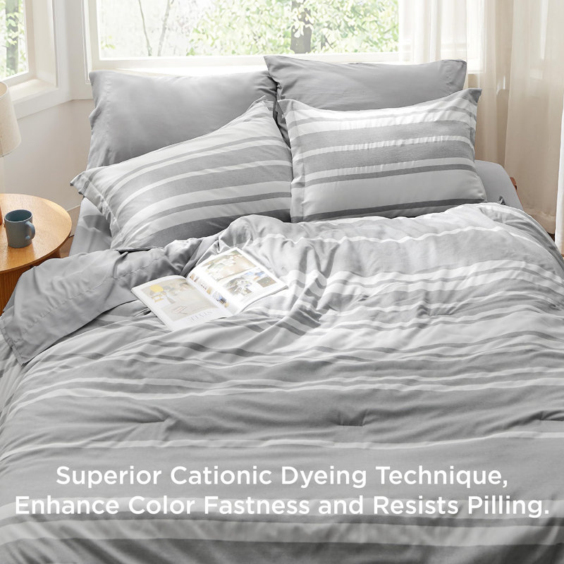 Bedsure Striped All Season Comforter Set, Gray, Cal King Comforter + 6 Additional Pieces
