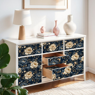 Peel and Stick Wallpaper Contact Paper Elegant Floral Blue Beige Peonies Dark Self Adhesive and Removable 24in x 118in(60x300cm)