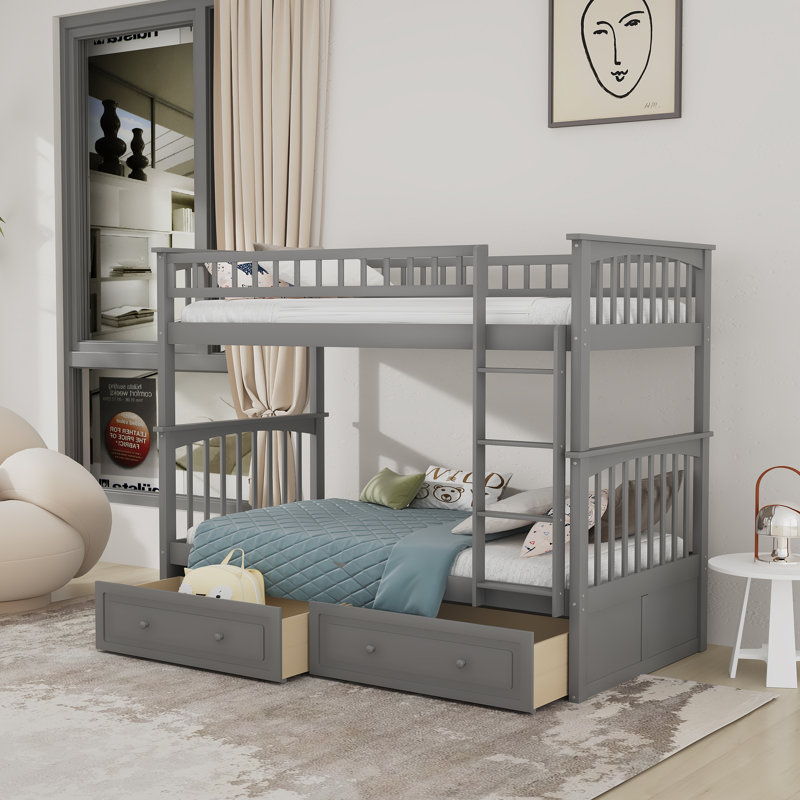 Frary Kids Twin Over Twin Bunk Bed, Gray