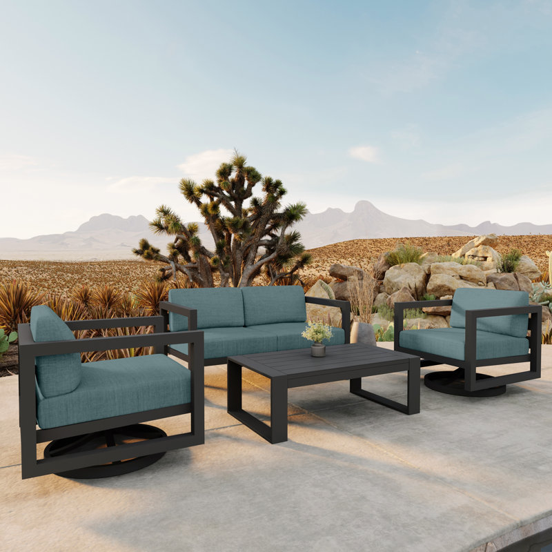 Avion 4 Piece Loveseat Set With Swivel, Canvas Natural Sunbrella® Canvas, Slate