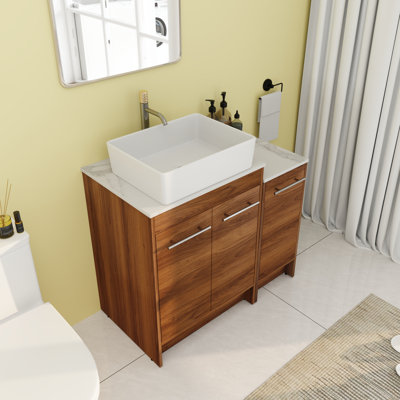 35.46'' Single Bathroom Vanity with Ceramic Top