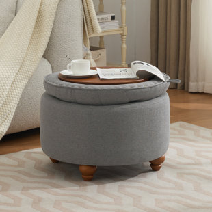 24’’ Wide Upholstered Tufted Round Storage Ottoman