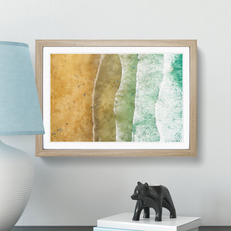 Newquay Beach in Cornwall - Picture Frame Graphic Art Print, Oak Framed, 45cm H x 63cm W x 2cm D