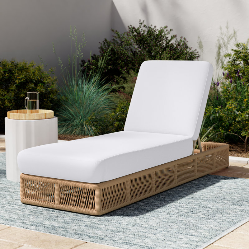 Langley Outdoor Chaise Lounge, Tan Frame/White Cushion