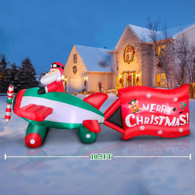 10.5 FT Christmas Inflatables Santa Claus On Animated Helicopter, Giant Lighted Inflatable Outdoor Decorations, Blow Up Santa Flying Airplane Decor For Xmas Yard Holiday Party Garden Lawn
