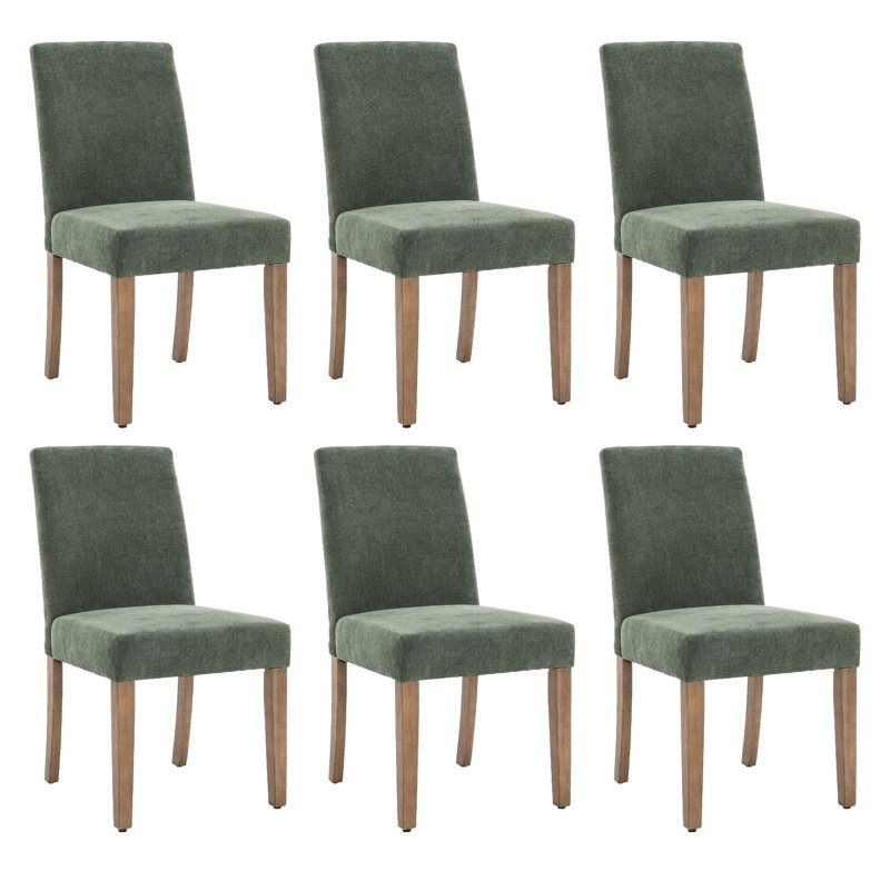 Fabric Upholstered Dining Chair Side Chair With Solid Wood Legs, Green, 2
