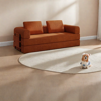 Spacious Convertible Sleeper Sofa, Corduroy Upholstered For Modern Living Rooms