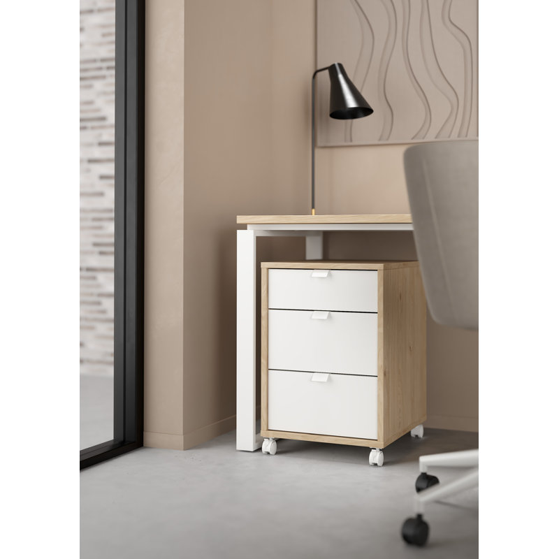 Armoire de rangement à 3 tiroirs de 16,06 po de largeur Embrie, Noyer blanc Jackson / blanc