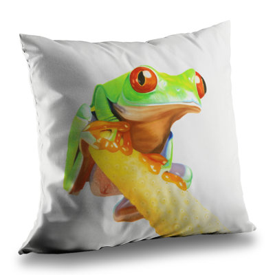 Curious Red Eyed Frog | Green Wildlife Throw Pillow – Poly Twill Throw Pillow with Insert, Double-Sided Print