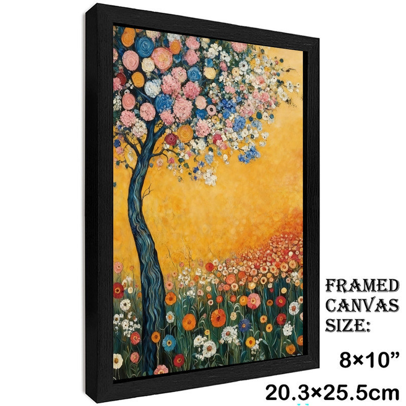 Art mural de style arbre floral noir encadré de style Gustav Klimt, H 11 po x l 9 po
