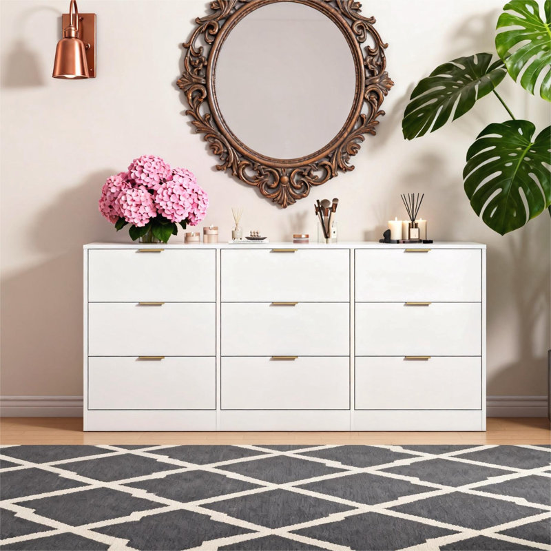 Commode en bois avec 9 tiroirs pour la chambre à coucher, White