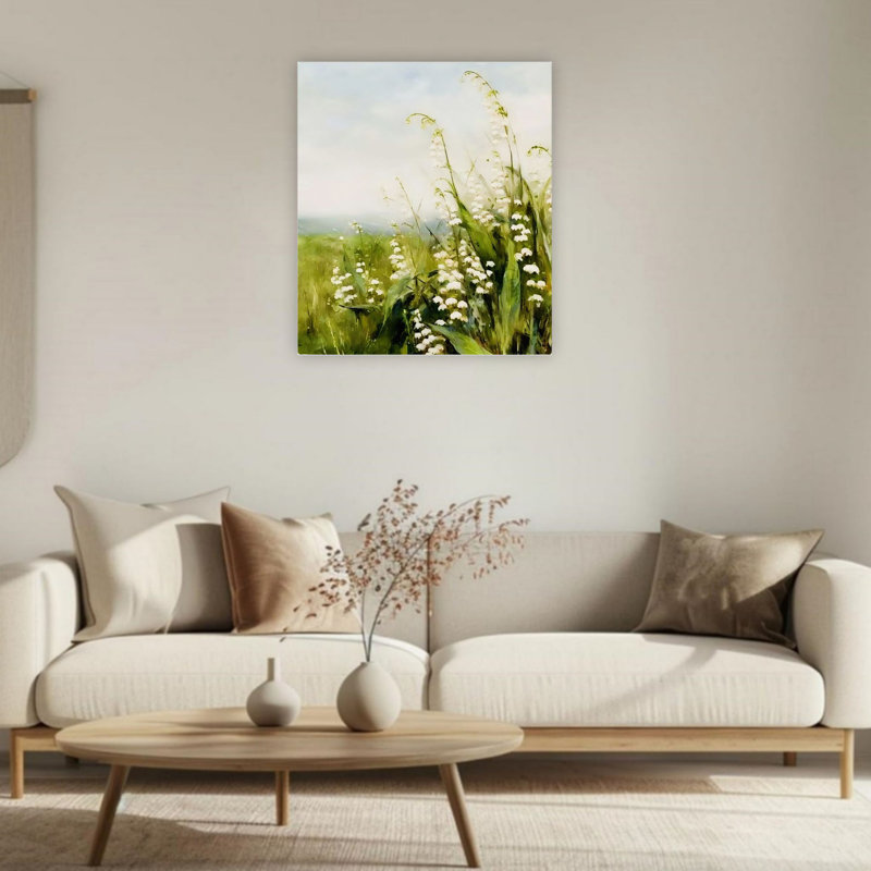 «Lily of the Valley Field», peinture à l'huile sur toile non encadrée 24 po x 36 po