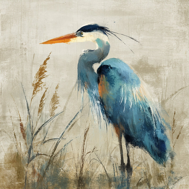 Coastal Blue Heron Wrapped Canvas Wall Art