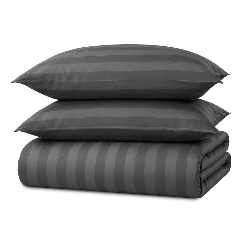 Microfiber Striped Duvet Cover Set with Pillowcases Included, King Duvet Cover Set + 2 Standard Pillowcases, Grey