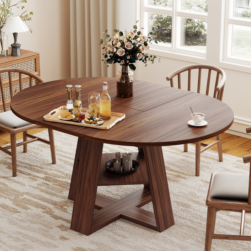 Extendable Round To Oval Dining Table For 4–6, Wooden Kitchen Table With Hidden Storage And Upholstered Chairs, Space-saving Dinner Table For Small Apartments