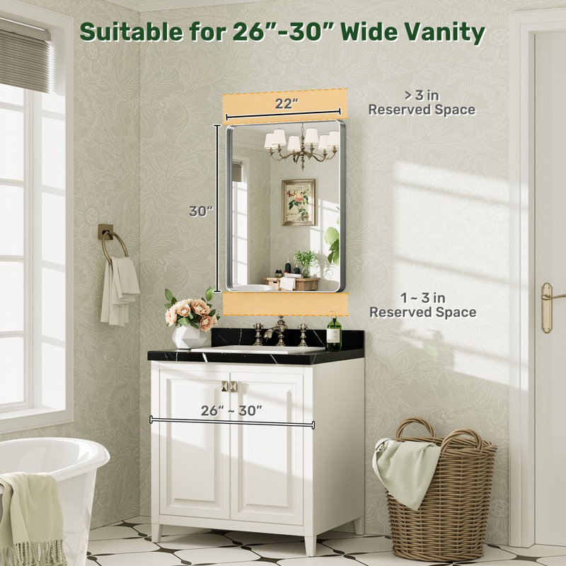 Llesenia Mirror with HD Tempered Glass and Aluminum Alloy Frame, French Cleat Wall-Mounted Bathroom Vanity Mirror, Silver