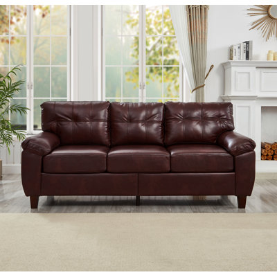 79" Three Seater Sofa Modern Design Faux Leather Couch,Living Room Sofa With Storage,Big Armrest Sofa,Upholstered Breathable PU Leather Sofa,Burgundy