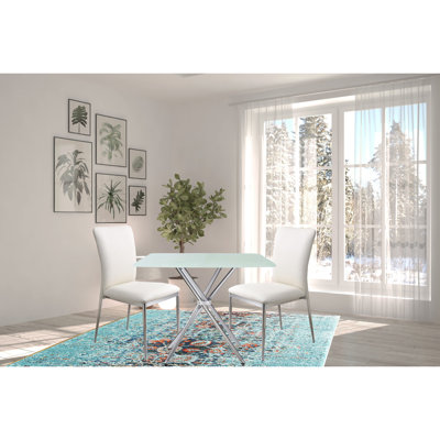 3 salles à manger en blanc doux - Table carrée en verre trempé givré de 36 po avec pieds et 2 chaises rembourrées pour un usage élégant