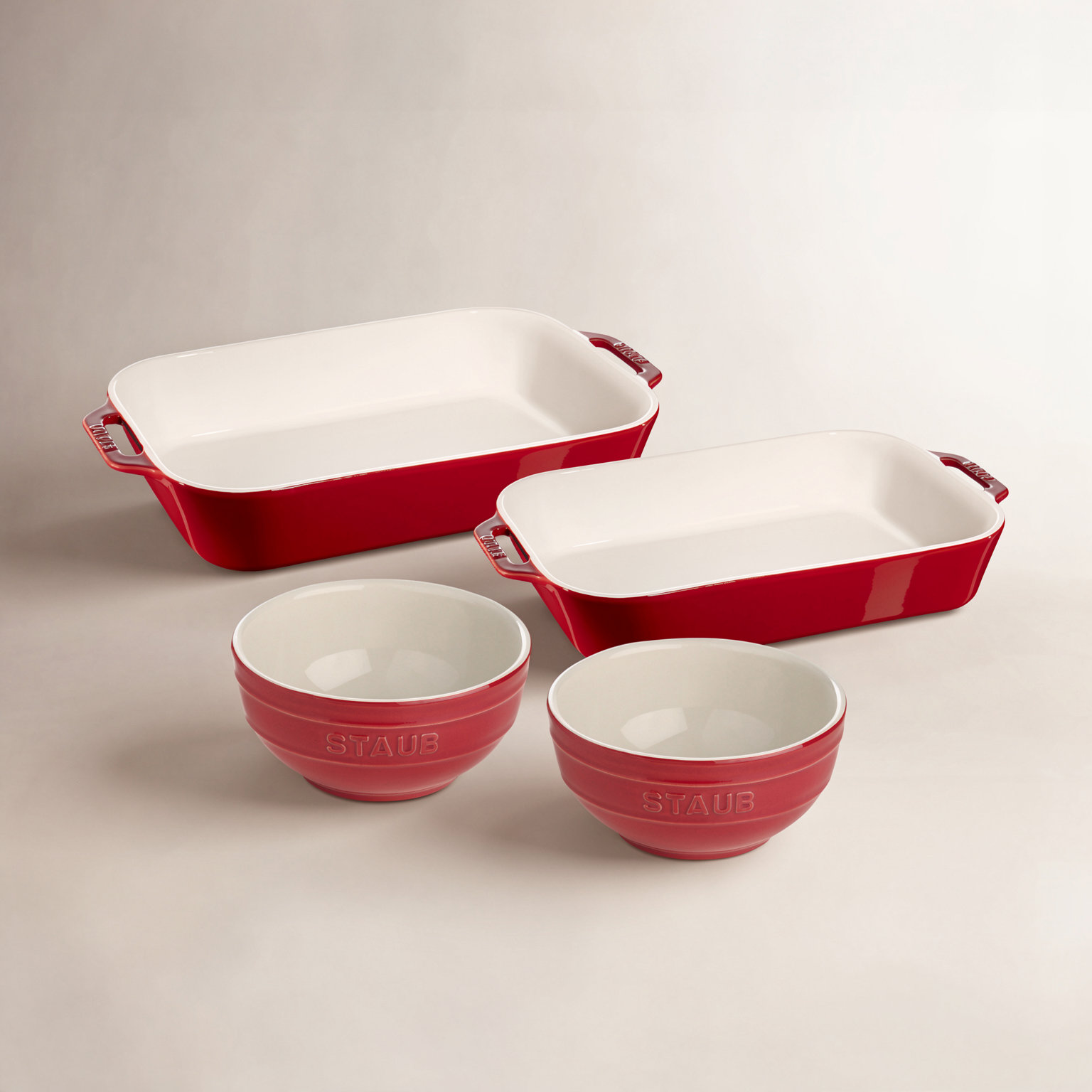 Staub Ceramic 4-Piece Baking Dish Set, Cherry 