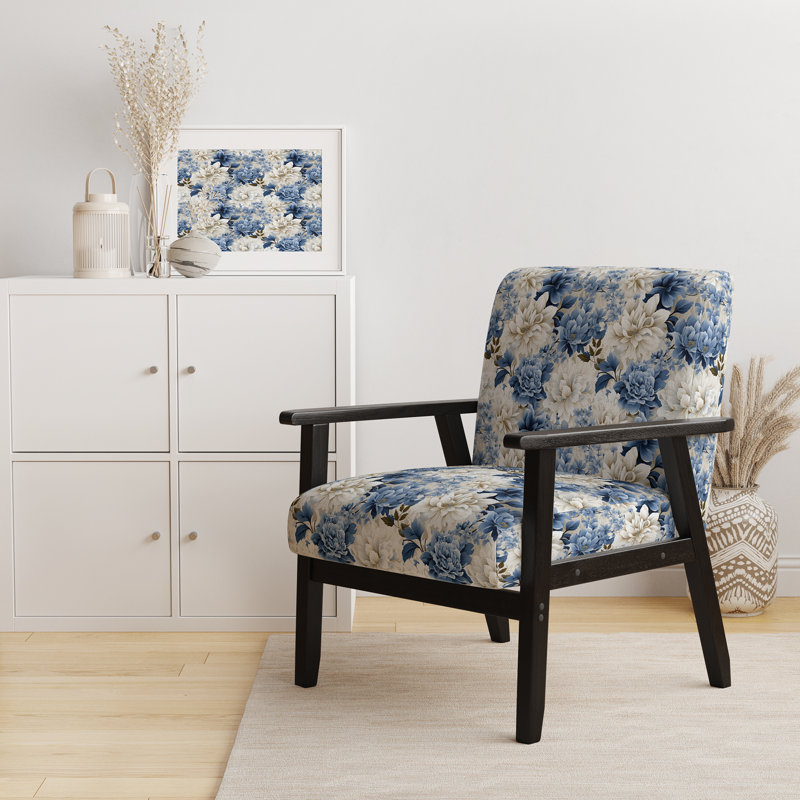 Chaise d'appoint florale Cobalt, Motif floral victorien bleu et blanc I