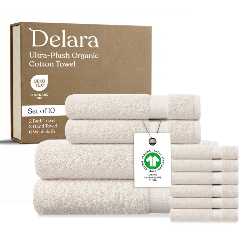 Ensemble de 10 serviettes en coton Delara, Ivoire ivoire