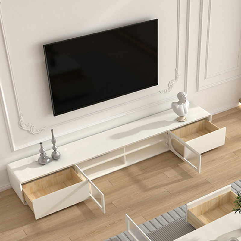 Meuble télé en bois massif de style crème, 78.74"