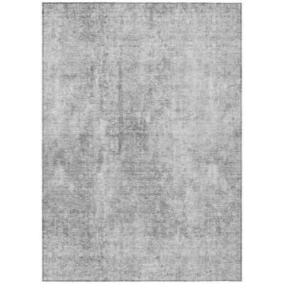 9' X 12' Gray Silver And Charcoal Abstract Washable Indoor Outdoor Area Rug