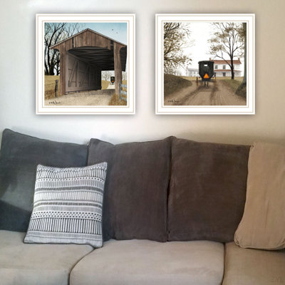 Trendy Decor 4U 2- Piece Vignette Headin' Home, Miller's Creek Bridge Framed Wall Art For Living Room, Bedroom Wall Art Print For Home Decor By Billy Jacobs